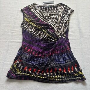 NWT NIC + ZOE Pop Print Twist Front Sleeveless Top Black XS